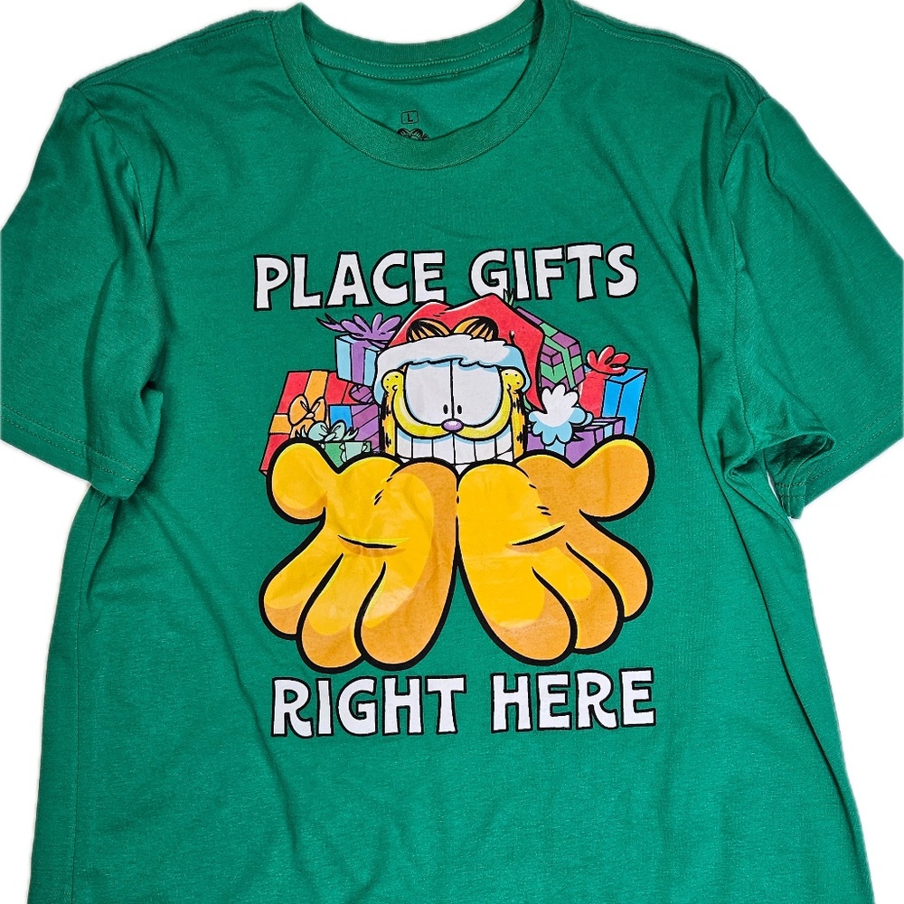 Garfield Christmas Shirt Mens Large Green Gifts‎ Holiday Cartoon Funny Tee